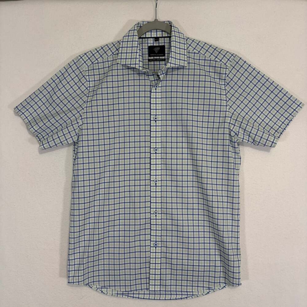Forsyth Of Canada Shirt Mens Medium Blue White Short Sleeve Button Up